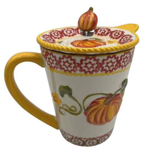 Temptations Hand Crafted & Painted 3D Pumpkin Harvest Mug Spoon & Lid 16 oz 3pcs - Picture 13 of 13